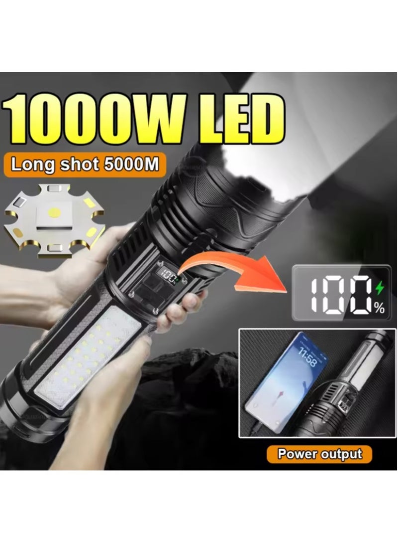 1000000LM Rechargeable Flashlight Powerful Torch 1000W LED With COB Light High Power LED Flashlight Tactical Lantern - Image 1