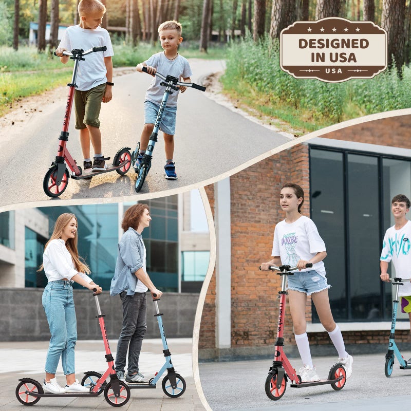 WAYPLUS Lightweight Kick Scooter for Kids, Teens and Adults, Foldable, 8-Inch Non-Slip Deck, ABEC9 Bearing, Adjustable Height 3.9-6.2FT, Red - Image 5