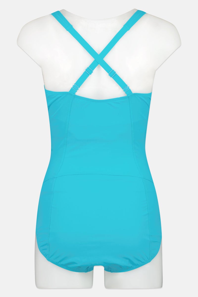 arena بدلة سباحة قطعة واحدة للنساء بشعار العلامة التجارية، زرقاء - Image 2