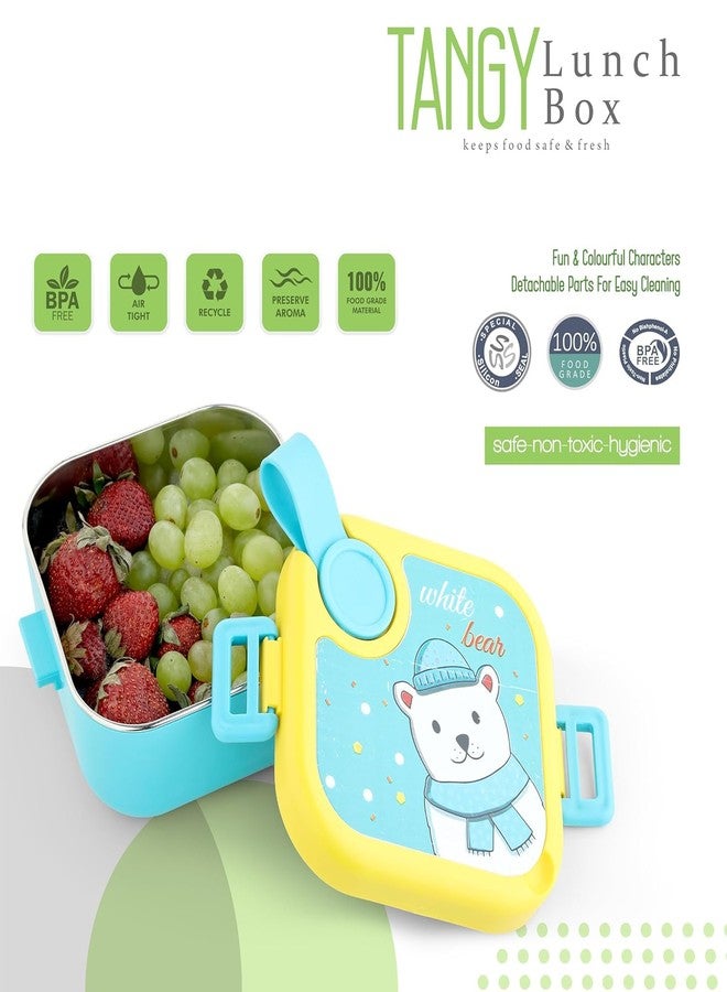 HEONAY Kids Steel Lunch Box with Multi Stickers | BPA-Free, Food-Grade Plastic & Stainless Steel, Includes Spoon, Ideal for School, College, Picnic & Outdoor | 550 ml (Multicolor) - Image 3