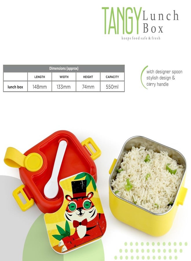 HEONAY Kids Steel Lunch Box with Multi Stickers | BPA-Free, Food-Grade Plastic & Stainless Steel, Includes Spoon, Ideal for School, College, Picnic & Outdoor | 550 ml (Multicolor) - Image 5