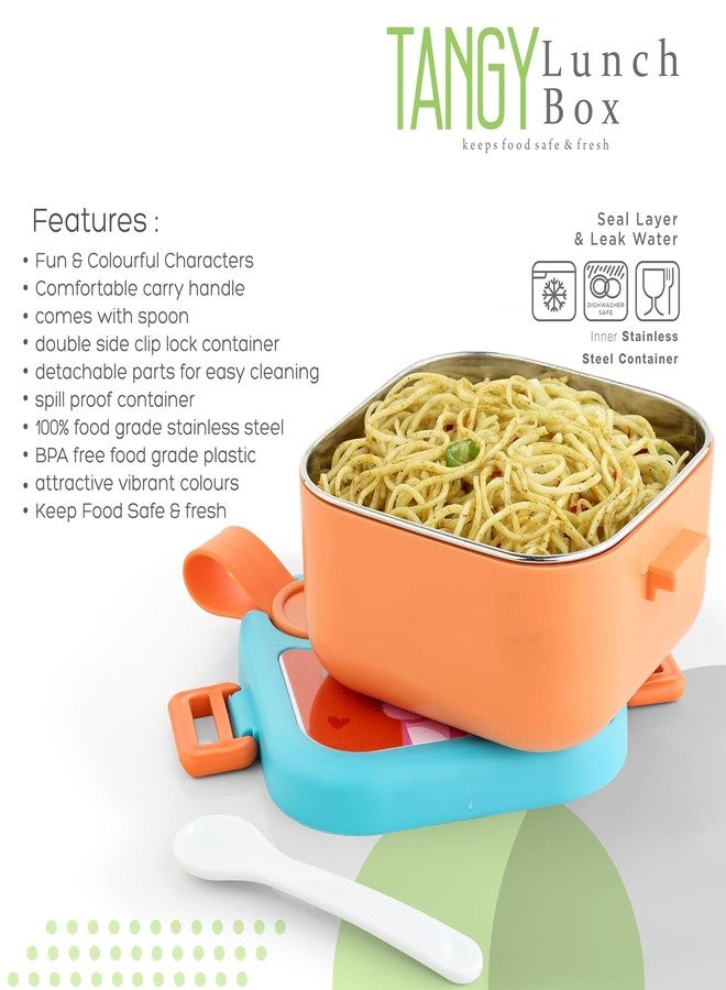 HEONAY Kids Steel Lunch Box with Multi Stickers | BPA-Free, Food-Grade Plastic & Stainless Steel, Includes Spoon, Ideal for School, College, Picnic & Outdoor | 550 ml (Multicolor) - Image 4