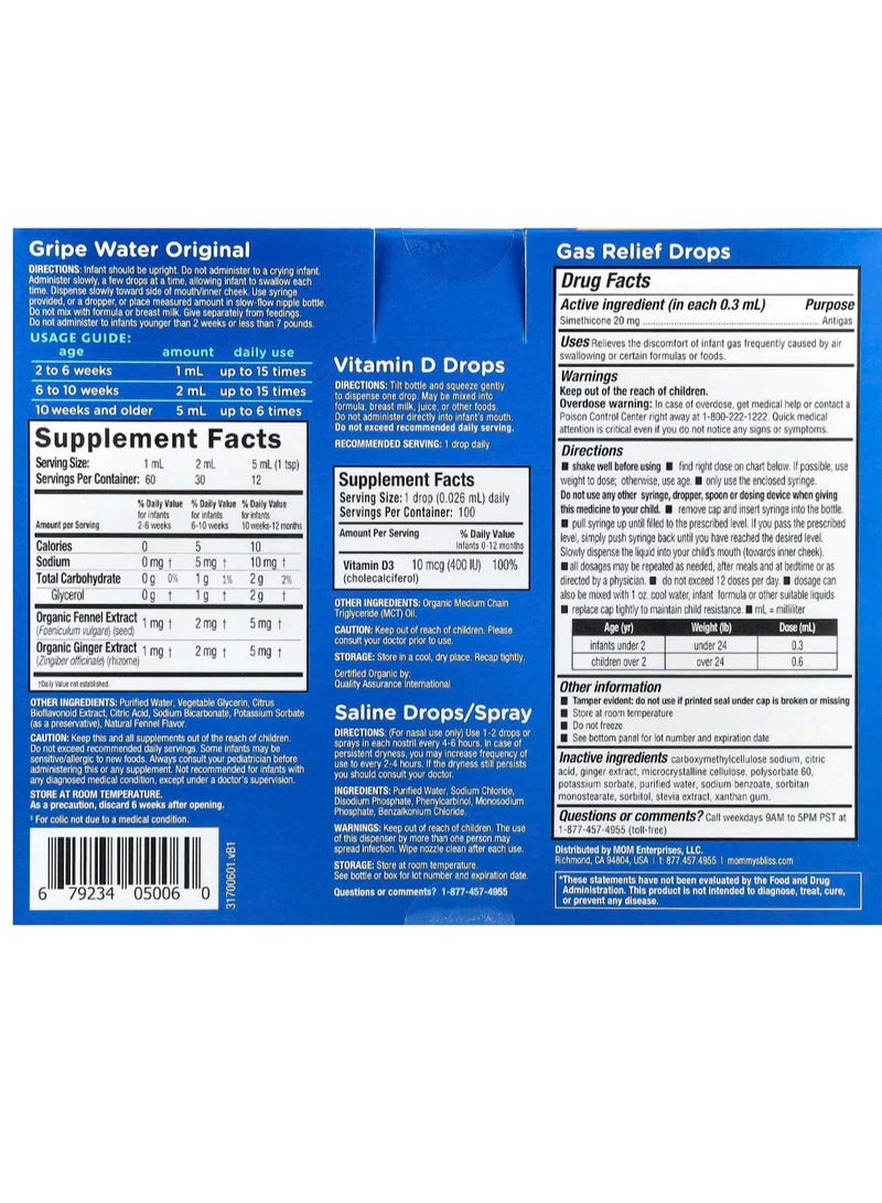 Mommy's Bliss Newborn Essentials Gift Set, Includes Gripe Water, Baby Vitamin D / Gas Drops and Gentle Saline Drops/Spray - Image 2