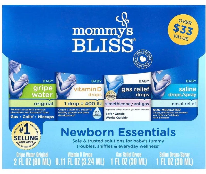 Mommy's Bliss Newborn Essentials Gift Set, Includes Gripe Water, Baby Vitamin D / Gas Drops and Gentle Saline Drops/Spray - Image 1