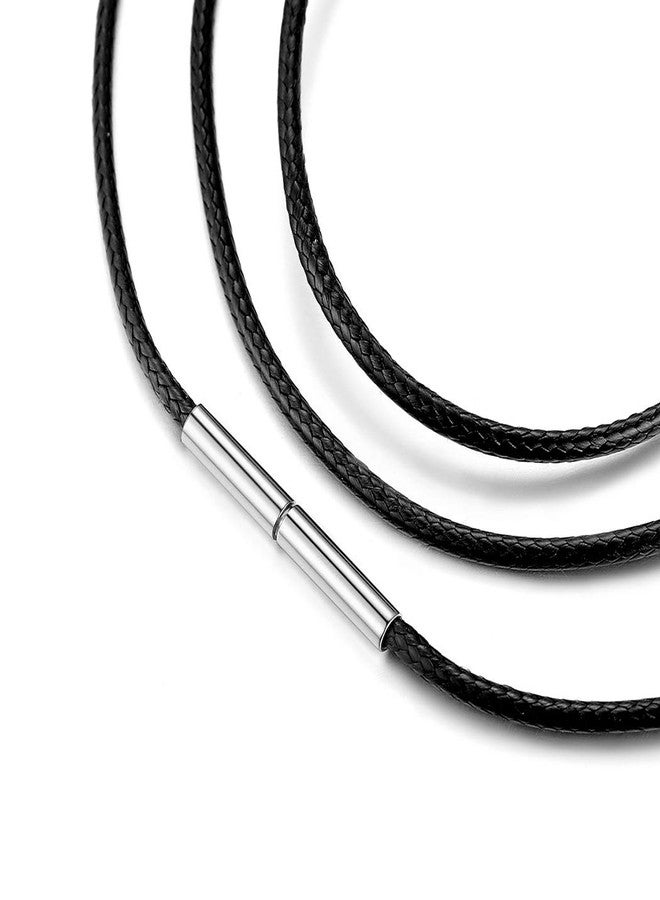 Suplight Black Wax Cord Necklace 2mm for Men & Women, Leather Braided Rope Chain with Stainless Steel Clasp, Collar Choker Necklace Waterproof Woven Wax Rope Chain for Pendantor Women 16" - Image 1