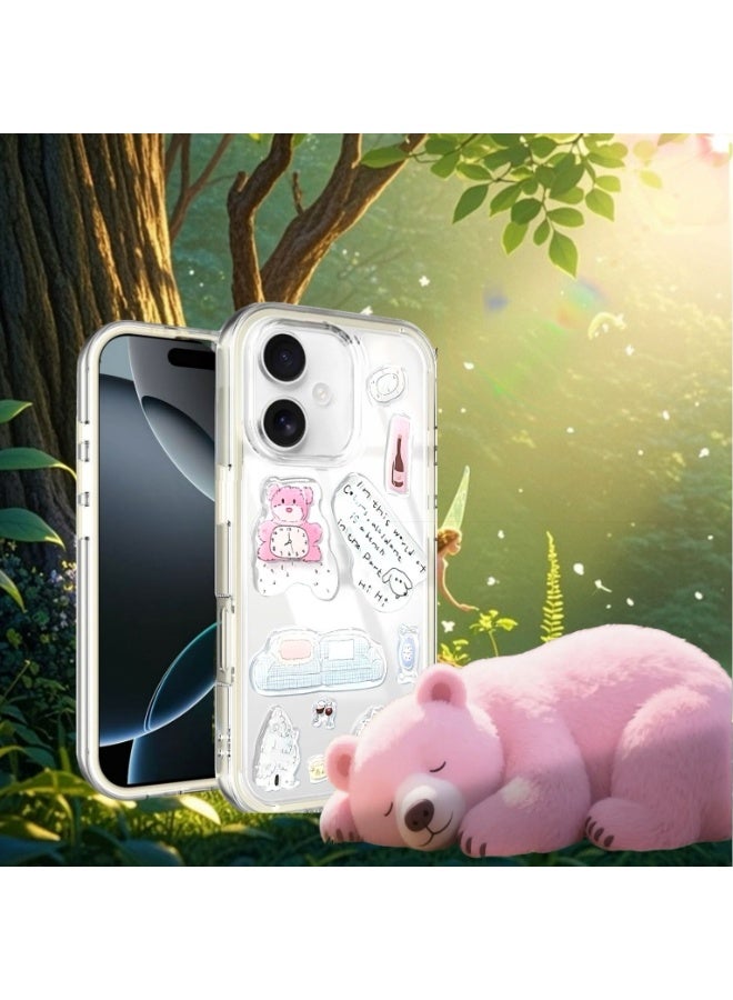 Clear Case for iPhone 16 – Shockproof Soft TPU Bumper Frame with Flexible Transparent Back, Crystle Pastel, Customizable with Kawaii Korean Bear Epoxy Resin Stickers (Creamy White & Korean Bear Epoxy Resin Stickers) - Image 2