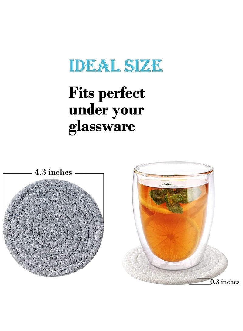 Absorbent Drink Coasters Handmade Braided Drink Coasters for Coffee Wooden Table, Super Absorbent Heat-Resistant Coasters for Drinks Great Housewarming Gift (Grey,Dark Grey, White, 6)  - Image 2
