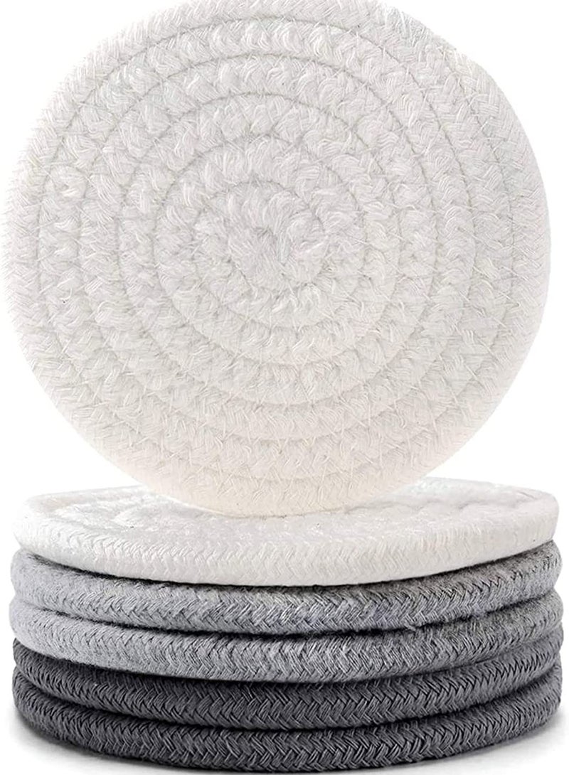Absorbent Drink Coasters Handmade Braided Drink Coasters for Coffee Wooden Table, Super Absorbent Heat-Resistant Coasters for Drinks Great Housewarming Gift (Grey,Dark Grey, White, 6)  - Image 1