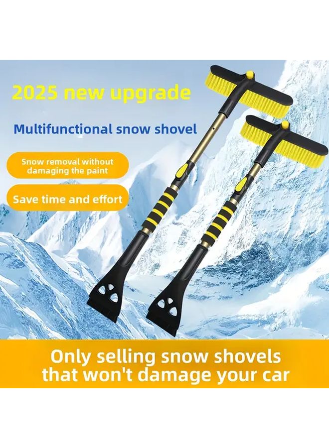 1pc Heavy Duty Snow Shovel Ice Scraper Dual Aluminum Brush Retractable Car Deicer - Image 1
