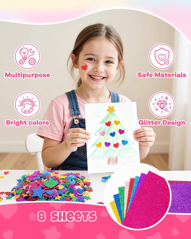 Rasoisof 1024PCS Glitter Foam Stickers for Kids - Self-Adhesive Heart & Star Shapes, Sparkle Craft Stickers for DIY Greeting Cards, Scrapbooking, Home Decor, Envelopes & Children's Art Projects - Image 4