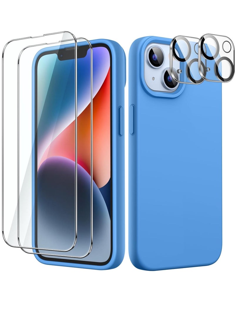 iPhone 14 (6.1-Inch) 5-in-1 Blue Silicone Case with Dual Screen and Camera Lens Protectors - Image 1