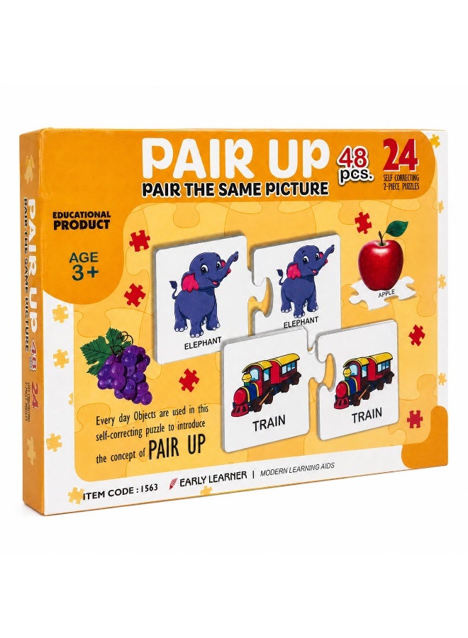 Pair Up Puzzle Game: Early Learning Self-Correcting Everyday Objects, 24 Pairs / 48 Pieces, Ages 3+ - Image 1