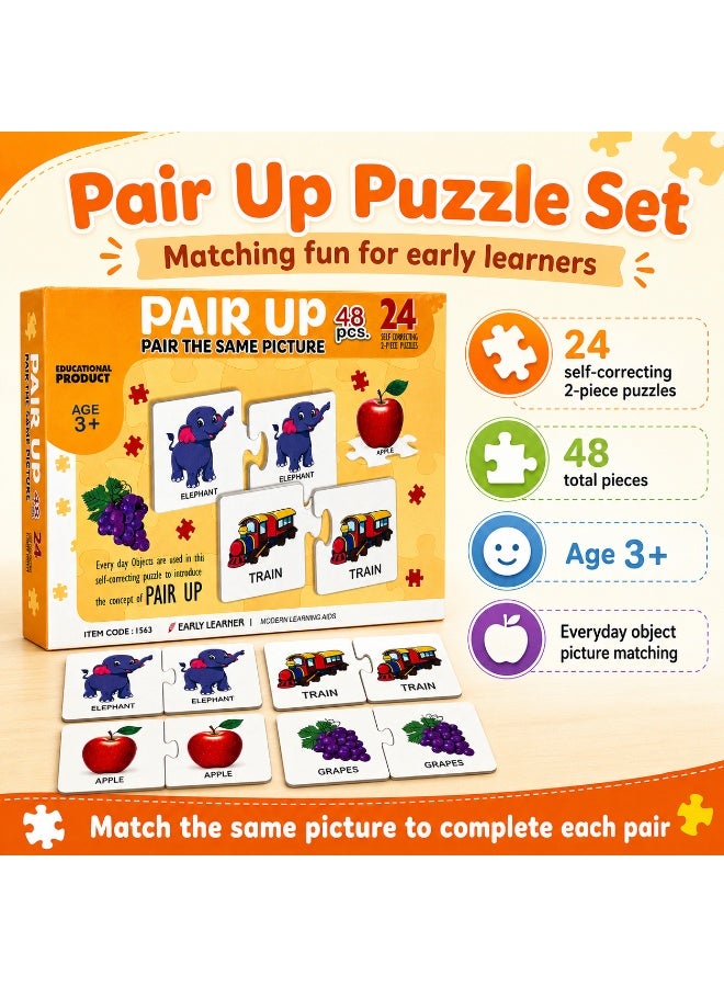 Pair Up Puzzle Game: Early Learning Self-Correcting Everyday Objects, 24 Pairs / 48 Pieces, Ages 3+ - Image 3