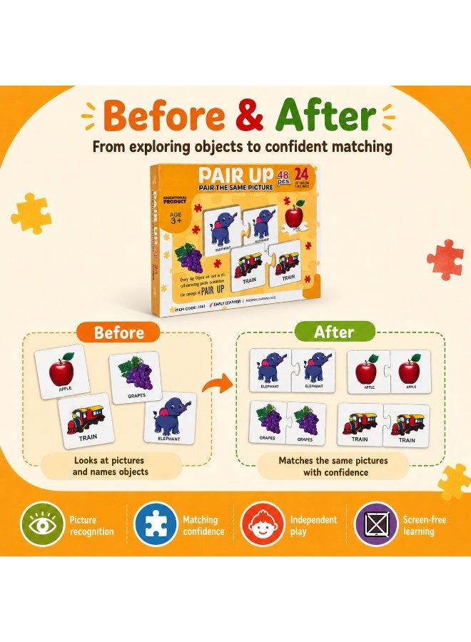 Pair Up Puzzle Game: Early Learning Self-Correcting Everyday Objects, 24 Pairs / 48 Pieces, Ages 3+ - Image 5