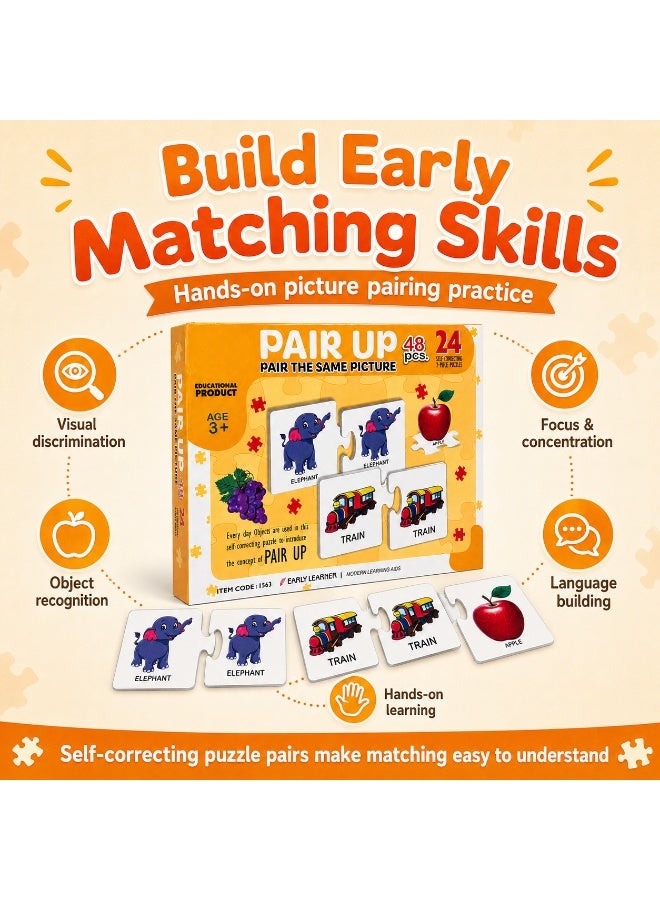 Pair Up Puzzle Game: Early Learning Self-Correcting Everyday Objects, 24 Pairs / 48 Pieces, Ages 3+ - Image 4