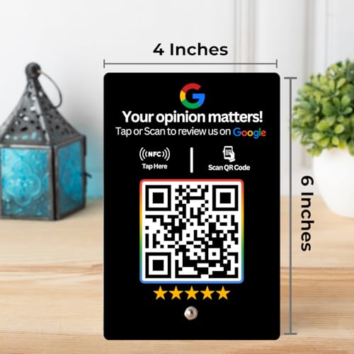 tinydabba Review NFC Standee with QR Code | Boost Business Reviews with Tap or Scan | Pre-Configured | UV Printed Acrylic | 4 Inches x 6 Inches | Black - Image 5