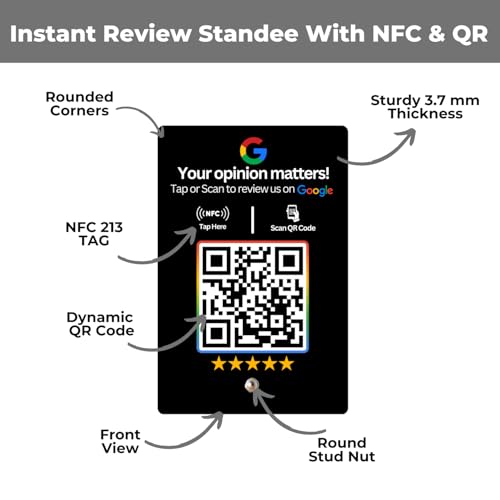 tinydabba Review NFC Standee with QR Code | Boost Business Reviews with Tap or Scan | Pre-Configured | UV Printed Acrylic | 4 Inches x 6 Inches | Black - Image 4