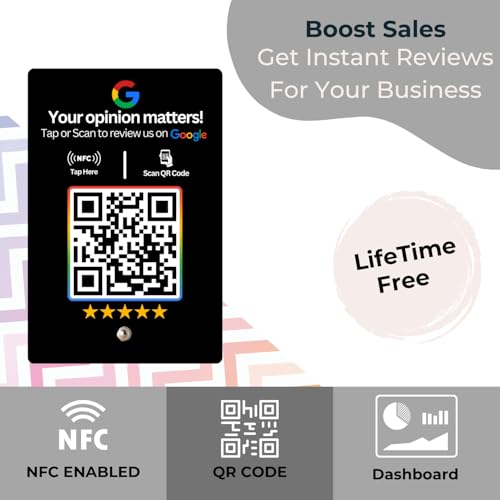 tinydabba Review NFC Standee with QR Code | Boost Business Reviews with Tap or Scan | Pre-Configured | UV Printed Acrylic | 4 Inches x 6 Inches | Black - Image 3