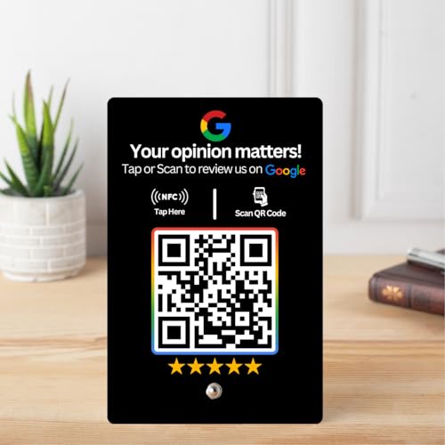 tinydabba Review NFC Standee with QR Code | Boost Business Reviews with Tap or Scan | Pre-Configured | UV Printed Acrylic | 4 Inches x 6 Inches | Black - Image 1