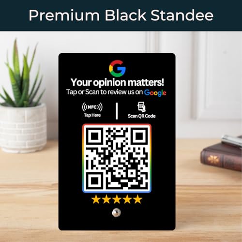 tinydabba Review NFC Standee with QR Code | Boost Business Reviews with Tap or Scan | Pre-Configured | UV Printed Acrylic | 4 Inches x 6 Inches | Black - Image 2