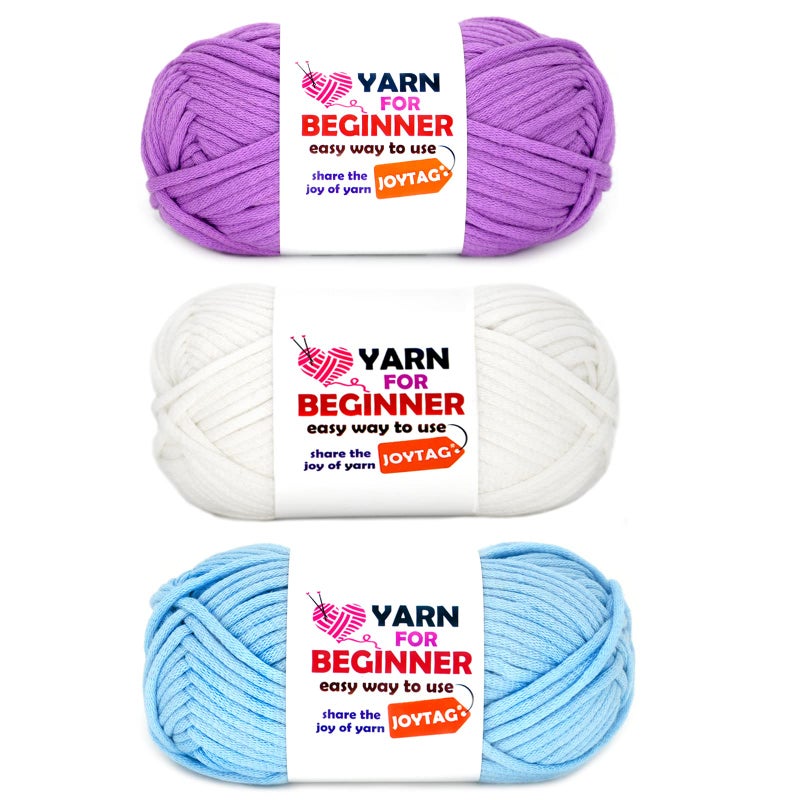 Yarn for Crocheting and Knitting Cotton Crochet Knitting Yarn for Beginners with EasytoSee Stitches CottonNylon Blend Easy Yarn for Beginners Crochet Kit3x50gPurpleWhiteBlue