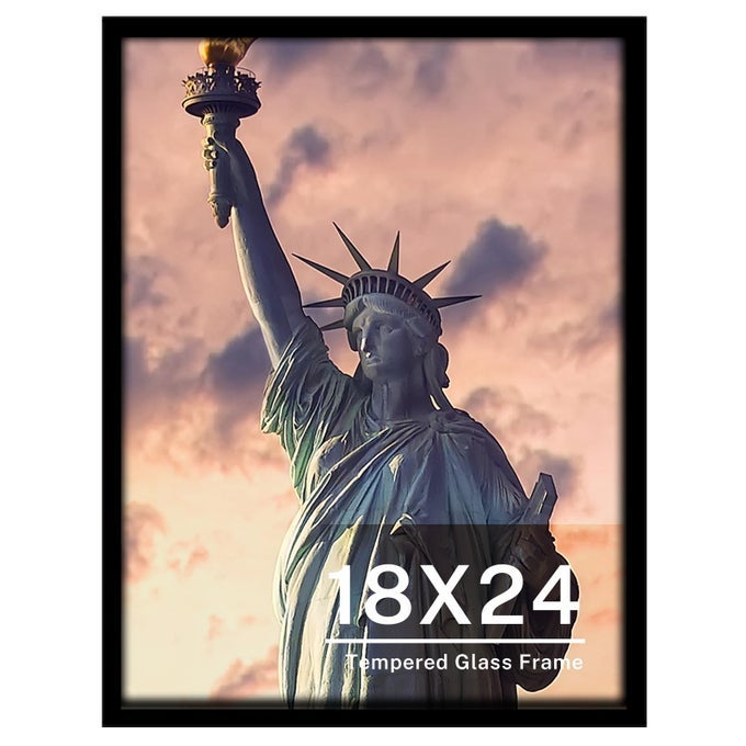 TEMPERED GLASS 18X24 POSTER FRAME BLACK WOOD PHOTO PICTURE FRAME FOR WALL VERTICALLY OR HORIZONTALLY DISPLAY MOUNTING HARDWARE INCLUDED