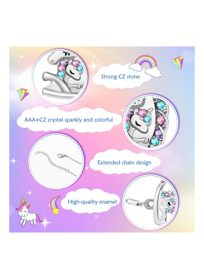KASTWAVE 4 Pcs Girls Unicorn Jewelry Set Kids Jewelry, Unicorn Necklace Bracelet Ring Stud Earrings Heart Pendant Necklace Sets for Girls, Silver - Image 3