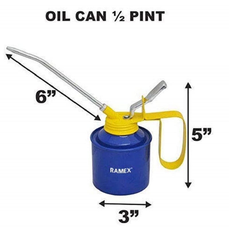 Ramex Oil Can, Oil Can For Vehicles, Multipurpose Metal Oil Can, Oil Can Pump Oiler With Fixed Spout, For All Lubrication Need Of Car, Bikes, Machines And Industrial Use -1/2 Pint Capacity. Glossy Blue & Yellow Oil Can - Image 2