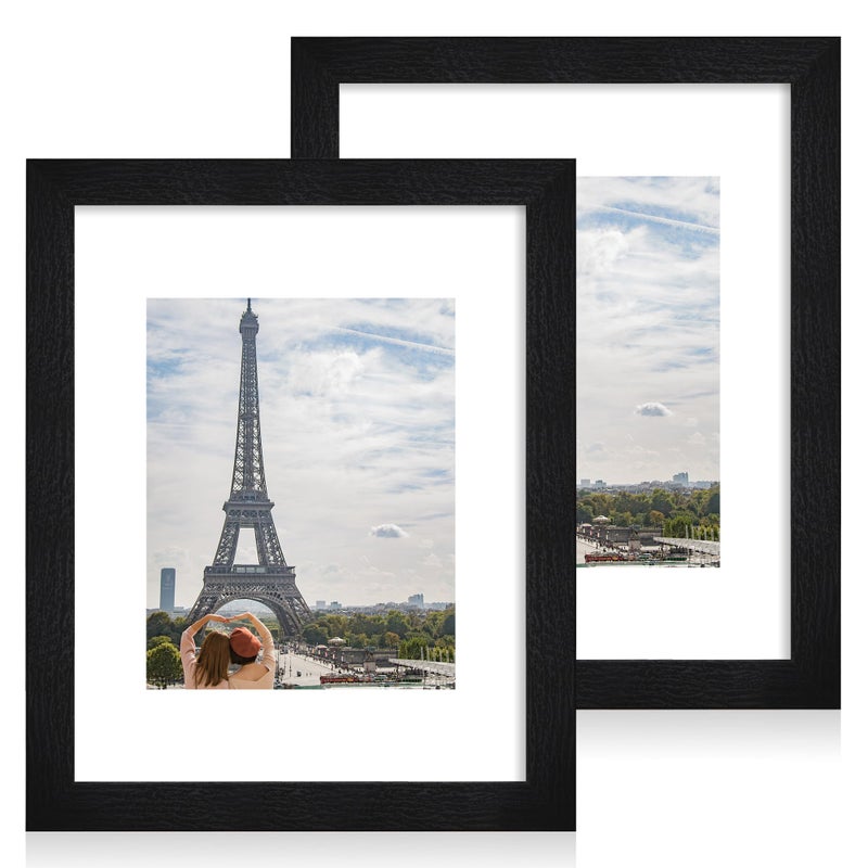 Hongkee 11x14 Picture Frame Set of 2 Made of Made of Glass and Rustic Black Wooden Frame Display 8x10 Pictures with Mat or 11 x 14 Posters without Mat for Wall Mounting Gallery Photo Frames