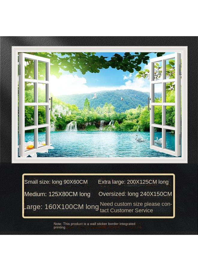 Bluejw Fake Window Self-adhesive 3D Wall Stickers Living Room Decorative Painting Bedroom Landscape Nature Waterproof Wall Stickers Wallpaper - Image 1