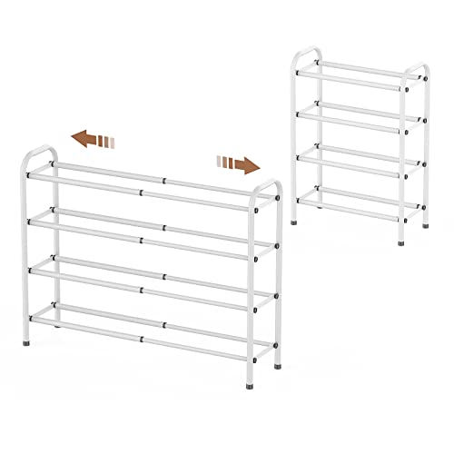 Gonfoam 4Tier Expandable Shoe RackAdjustable Shoe Shelf Storage Organizer Heavy Duty Metal Free Standing Shoe Rack for Entryway Closet Doorway White