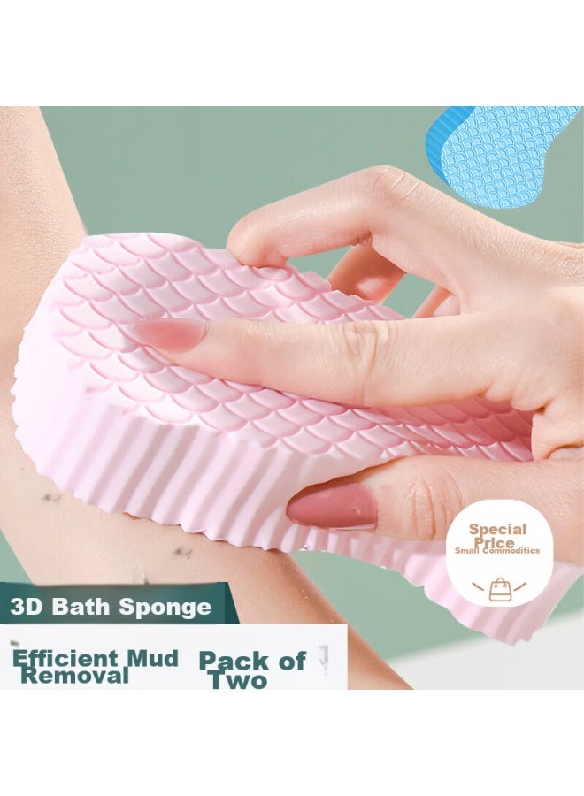 Zigman Cigeman Bath Scrubber, Exfoliating Sponge, Blue + Pink, 2-pack, For Adults, Babies, Children, Bathing, Exfoliating, Back Scrubbing, Powerful - Image 1