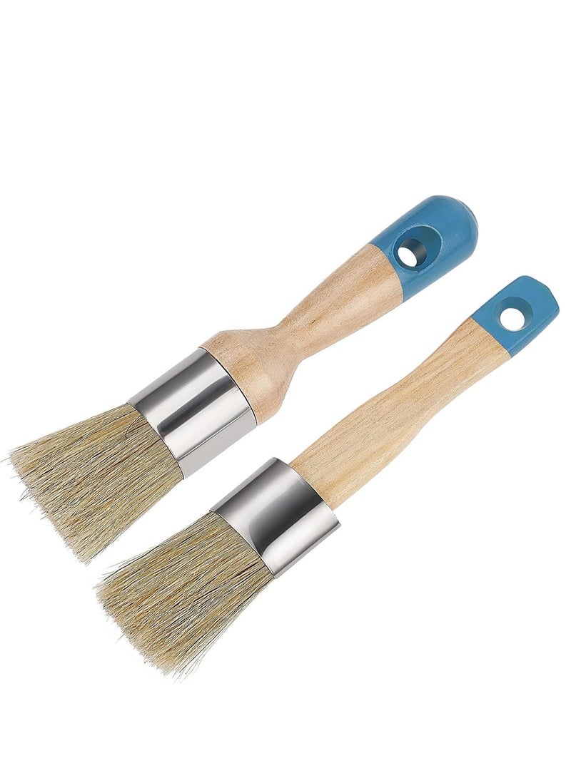 KASTWAVE 2 Pack Chalk Paint Brush Chalk and Wax Paint Brush Chalk Paint Tool for Furniture Reusable Flat and Round Chalked Paint Brush for Folk Art Home Décor Wood Projects Furniture Stencils - Image 1