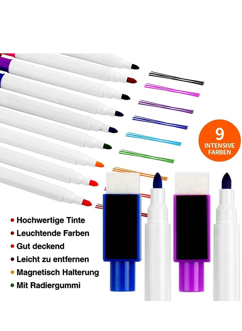 Generic - Whiteboard Pens, Whiteboard Markers, 9 Pieces Whiteboard Pens and Eraser set, Fine Tip White Board Pens White Board Markers Erasable, Dry Wipe Markers for Kids Weekly Planner Dry Erase Marker - Image 1