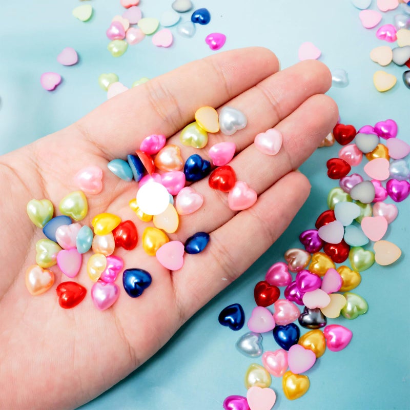 Honbay 500PCS 10mm Love Heart Flatback Resin Charms - Cute Sweet Heart Shape Slime Charms Imitation Pearl Resin Embellishments - Assorted Colors - Image 3