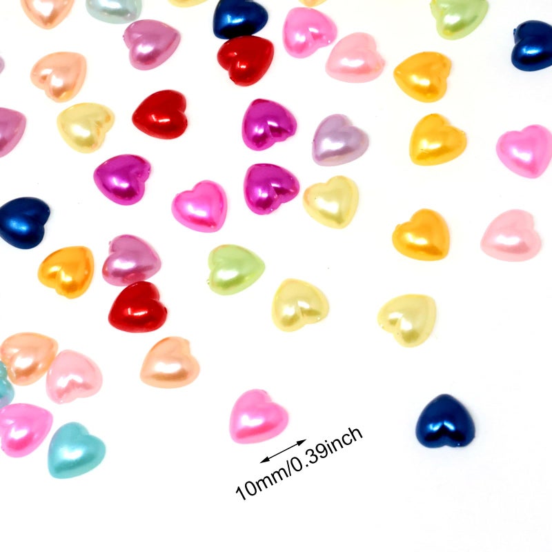 Honbay 500PCS 10mm Love Heart Flatback Resin Charms - Cute Sweet Heart Shape Slime Charms Imitation Pearl Resin Embellishments - Assorted Colors - Image 2