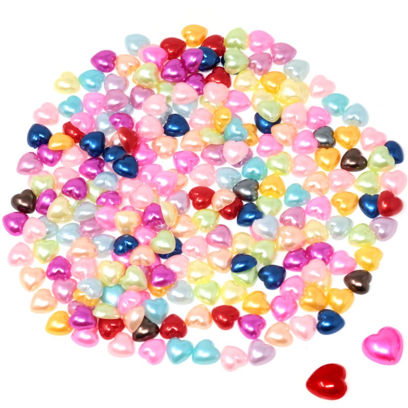 Honbay 500PCS 10mm Love Heart Flatback Resin Charms - Cute Sweet Heart Shape Slime Charms Imitation Pearl Resin Embellishments - Assorted Colors - Image 1