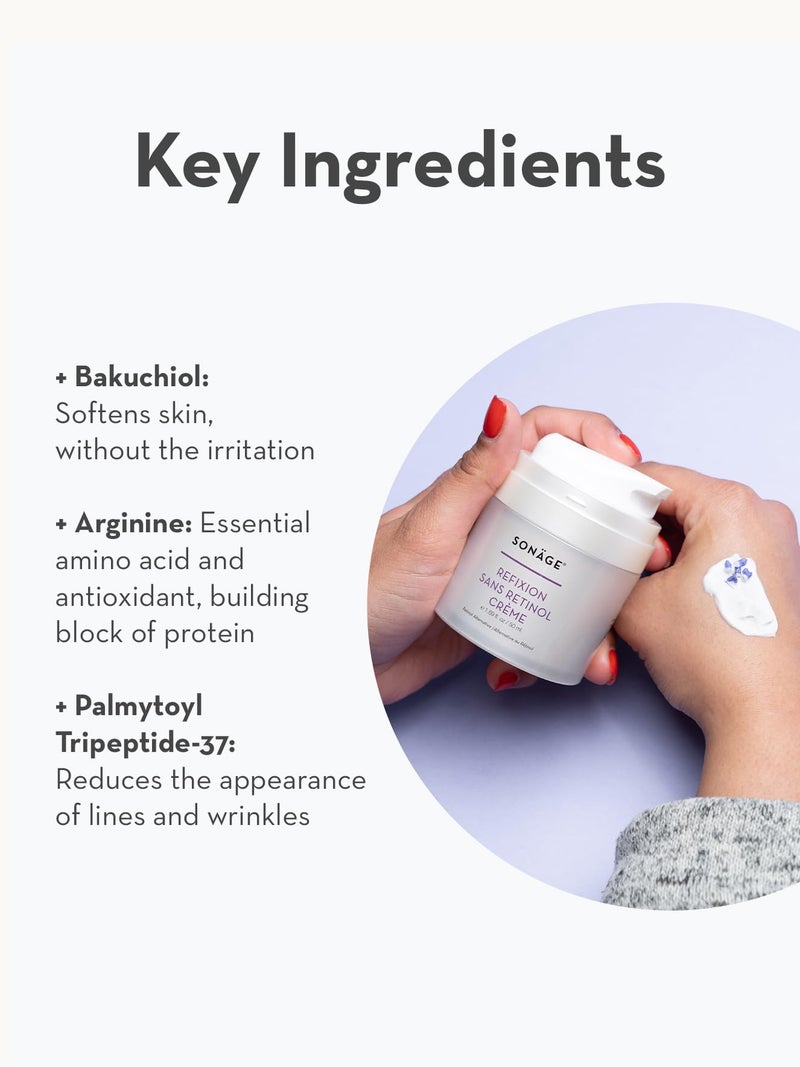 SONAGE Refixion Sans Retinol Cream | Bakuchiol Anti-Aging Moisturizer | Natural Retinol Alternative | Improves Skin Texture & Elasticity | Plant-Based Wrinkle Reducer - Image 4