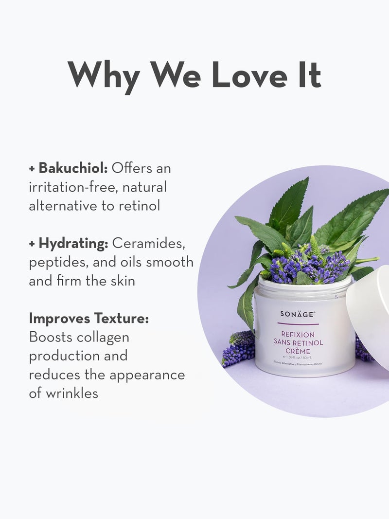 SONAGE Refixion Sans Retinol Cream | Bakuchiol Anti-Aging Moisturizer | Natural Retinol Alternative | Improves Skin Texture & Elasticity | Plant-Based Wrinkle Reducer - Image 3