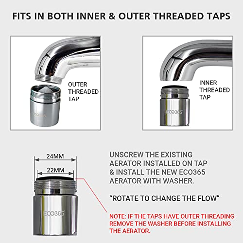 ECO365 Dual Flow X22 Kitchen Tap Aerator with Inner(24mm) & Outer(22mm) Threads (Pack of 1) | Saves upto 60% Water with Alter Flow Style (Foam/Shower) Tap Extender| Easy to Maintain & Do it Yourself - Image 3