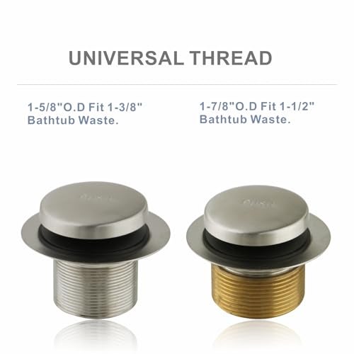 HIDROP Brushed Nickel Tub Drain Tip-Toe Tub Trim Set Conversion Kit Assembly, Hidrop Bathtub Drain Replacement Trim Kit with 2-Hole Overflow Faceplate and Universal Fine/Coarse Thread, Brushed Nickel - Image 3