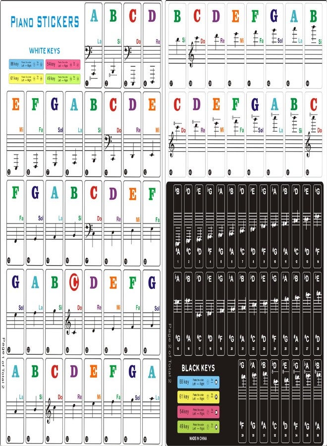 U ANNPER Removable Piano Stickers for 88/61/54/49/37 Keys - Colorful Note Labels for Beginners & Kids, Perfect for Learning Piano, Fits All White & Black Keys, Easy to Apply & Remove - Image 2
