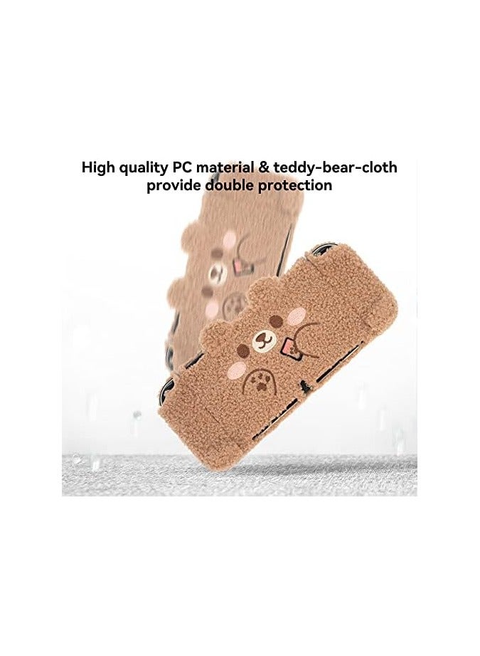 erorex Cute Plush Protective Case Cover Compatible with Nintendo Switch OLED Console and Joy Con - Shock-Absorption and Anti-Scratch Skin Case for OLED Switch - Plush Bear - Image 2