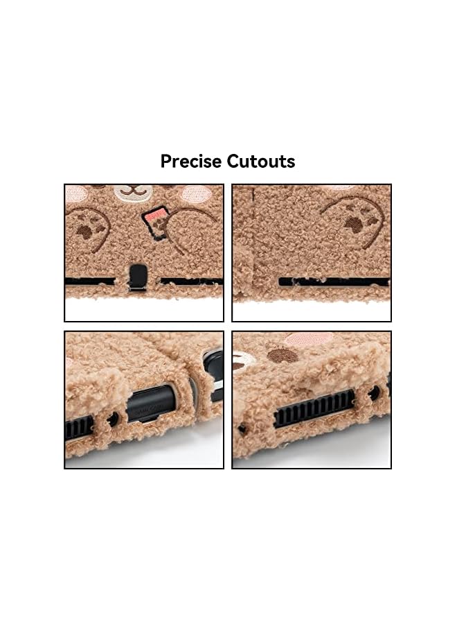 erorex Cute Plush Protective Case Cover Compatible with Nintendo Switch OLED Console and Joy Con - Shock-Absorption and Anti-Scratch Skin Case for OLED Switch - Plush Bear - Image 5