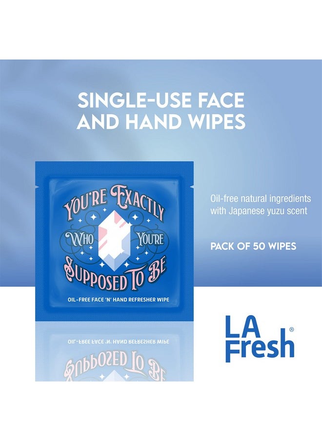 LA FRESH Oilfree Face ‘N’ Hand Refresher Wipes Made With Natural Japanese Yuzu Scent Pack Of 50 Individually Wrapped Cleansing Wipes Travel Essentials  - Image 2
