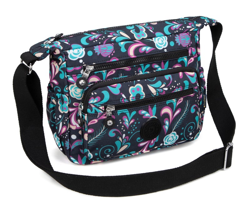 Pealwel Women Shoulder Handbag Roomy Multiple Pockets Bag Ladies Crossbody Purse Tote Top Handle Satchel(Pink&Blue Floral) - Image 3