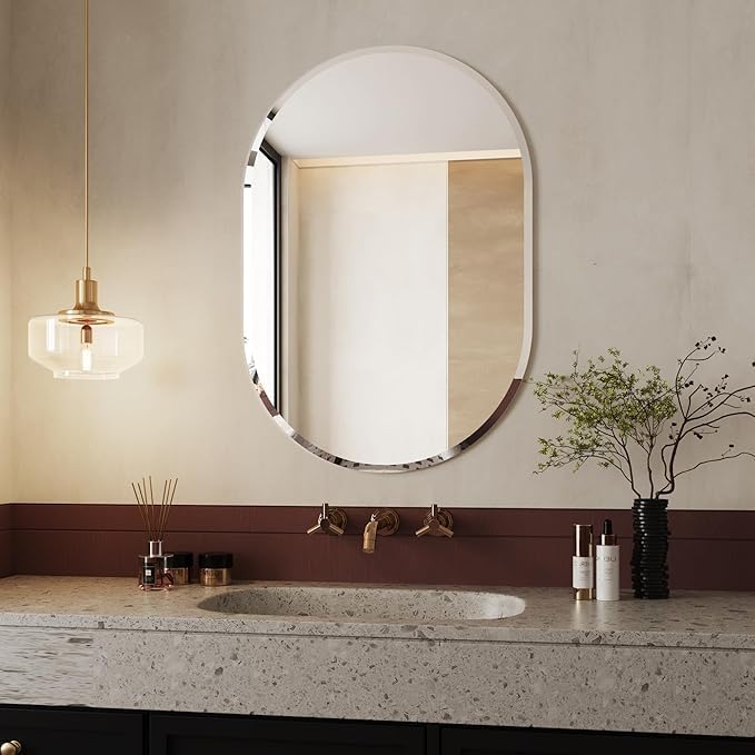 SEVEN HORSES Pill Shaped Frameless Mirror Wall Mirror, Modern Oval Bathroom Mirror with Polished Edge, for Bedroom Bathroom Livingroom Gym Entryway and More (Size 14x20 Inch) - Image 5