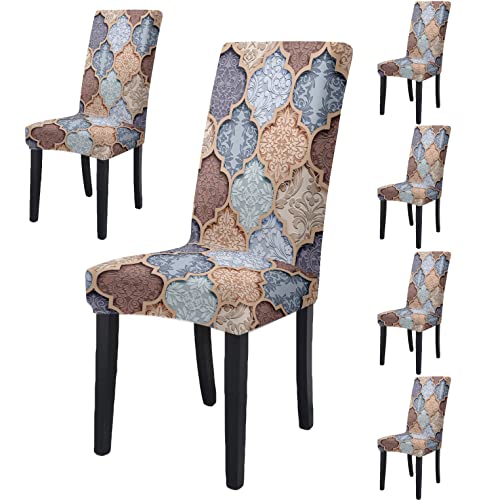 BRIDA® Stretchable Floral Printed Dining Chair Covers Elastic Chair Seat Case Protector, Slipcovers (6 Chair Cover, Multi Diamond) - Image 1