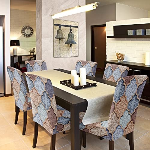BRIDA® Stretchable Floral Printed Dining Chair Covers Elastic Chair Seat Case Protector, Slipcovers (6 Chair Cover, Multi Diamond) - Image 2