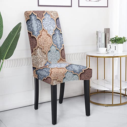 BRIDA® Stretchable Floral Printed Dining Chair Covers Elastic Chair Seat Case Protector, Slipcovers (6 Chair Cover, Multi Diamond) - Image 3